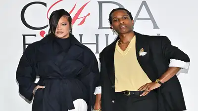 Rihanna, left, and A$AP Rocky appear at the CFDA Fashion Awards in New York on Nov