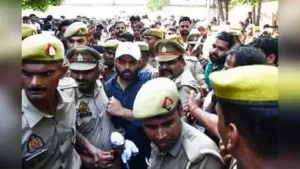 Ali Ahmed , son of slain mafia-politician Atiq Ahmed, was produced in a Prayagraj court