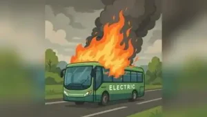 Electric bus catches fire, 16 passengers evacuated safely