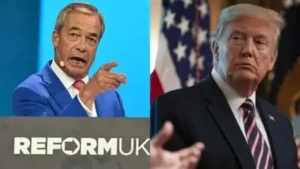 Nigel Farage (L) said he disagreed with Trump (R) and insisted that Northern Ireland is