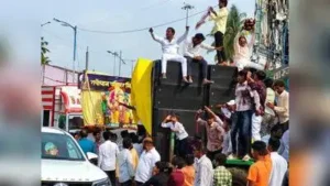 DJ speaker systems used extensively during the immersion procession in Warje-Malwadi on Sunday