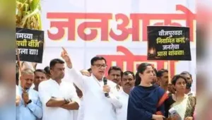 Former Congress minister Balasaheb Thorat addresses the Jan Akrosh Morcha at Sangamner