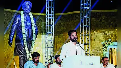 Chief minister A Revanth Reddy after inaugurating the statue of former prime minister Manmohan