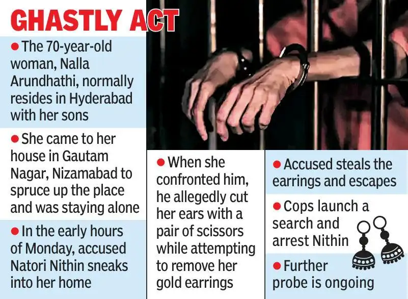 A 70-year-old woman was attacked by an intruder who allegedly cut her ears and snatched