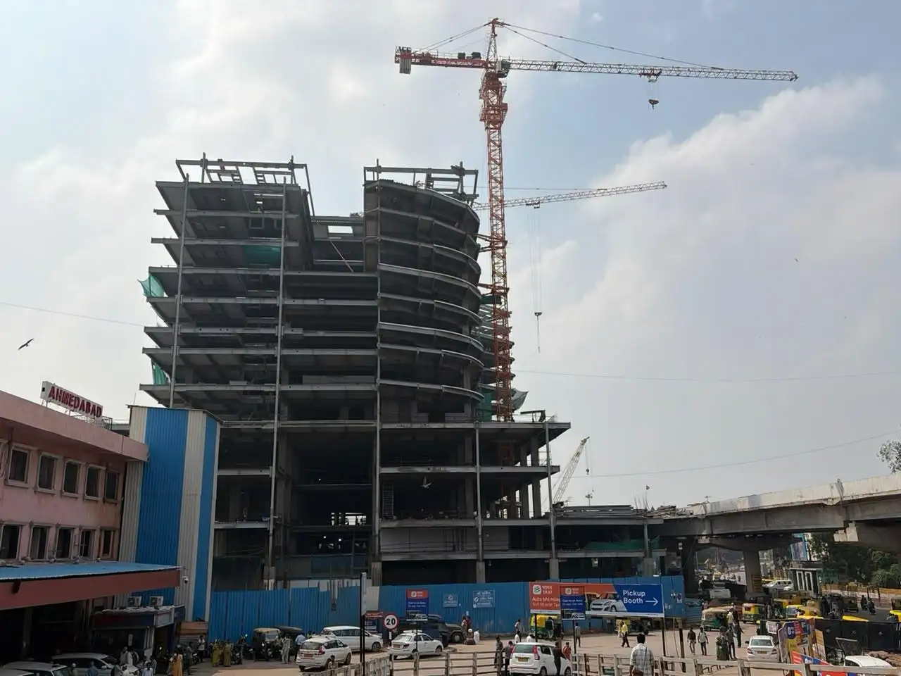 The redevelopment of Ahmedabad railway station is progressing rapidly, with construction