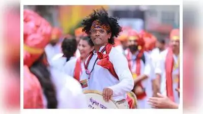 Marathi actor Siddharth Jadhav of the celebrity-led Kalaawant dhol-tasha pathak performs