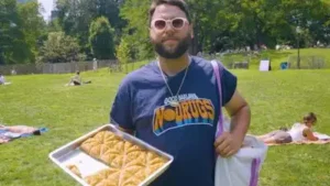 he bought three trays of pre-made baklava from a Middle Eastern grocery store and challenged