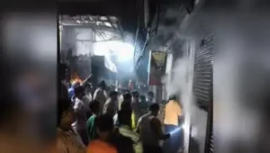 A massive fire broke out at a grocery store in the Baan Wali Gali area of Chowk, Lucknow