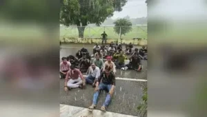 Agitated over the decision, students staged a protest outside the offices