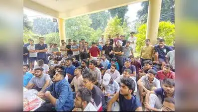 Students of Lucknow University hostels staging protest at the central mess against sub-quality