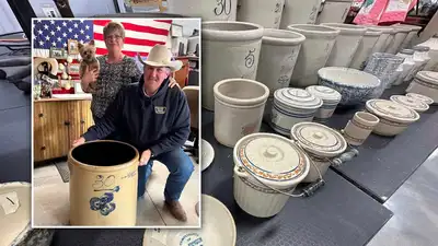 Rick's crock, double-stamped, salt-glazed, and decorated with the same hand-painted cobalt