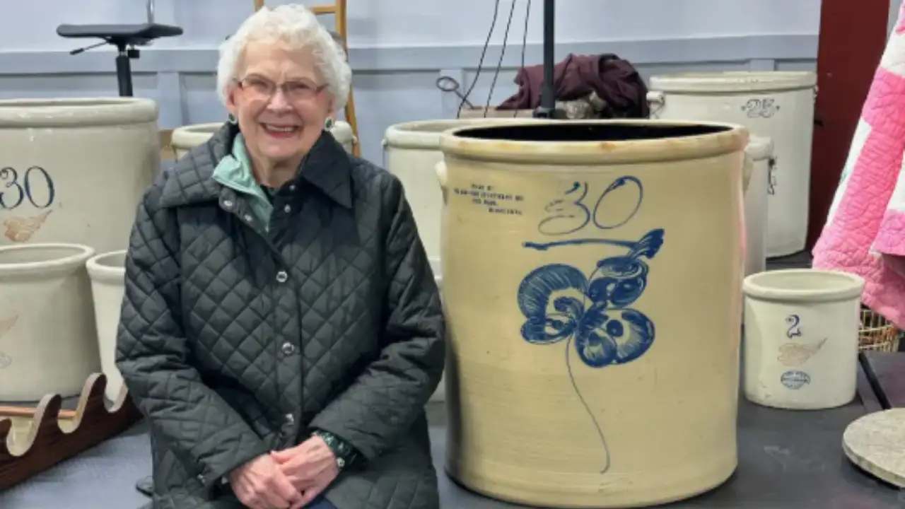 Rick's crock, double-stamped, salt-glazed, and decorated with the same hand-painted cobalt