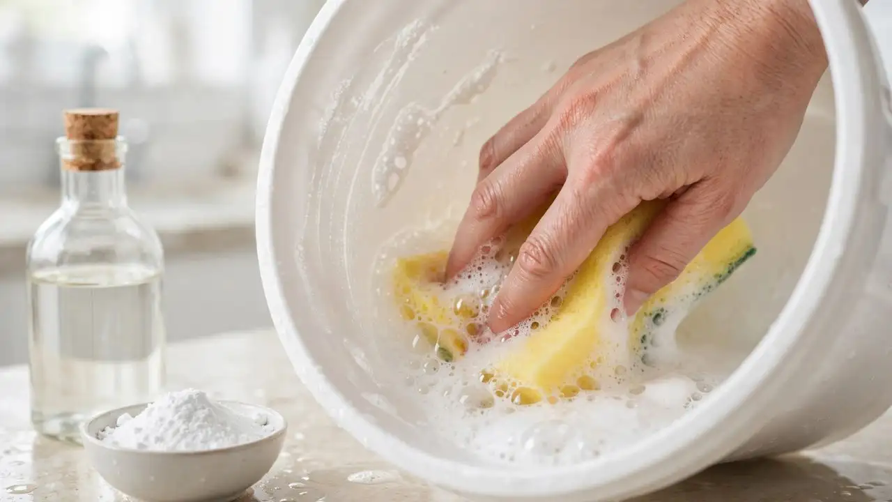 Because rough cleaning can leave marks on plastic, do not scrub too hard