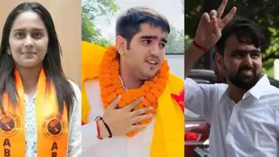 ABVP’s Yash Dabas (M) won the DUSU president’s post, while Deepanshu Shokeen (R) was elected