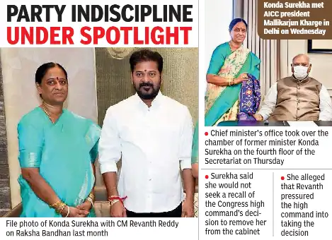 Telangana Chief Minister Revanth Reddy removed minister Konda Surekha from his cabinet