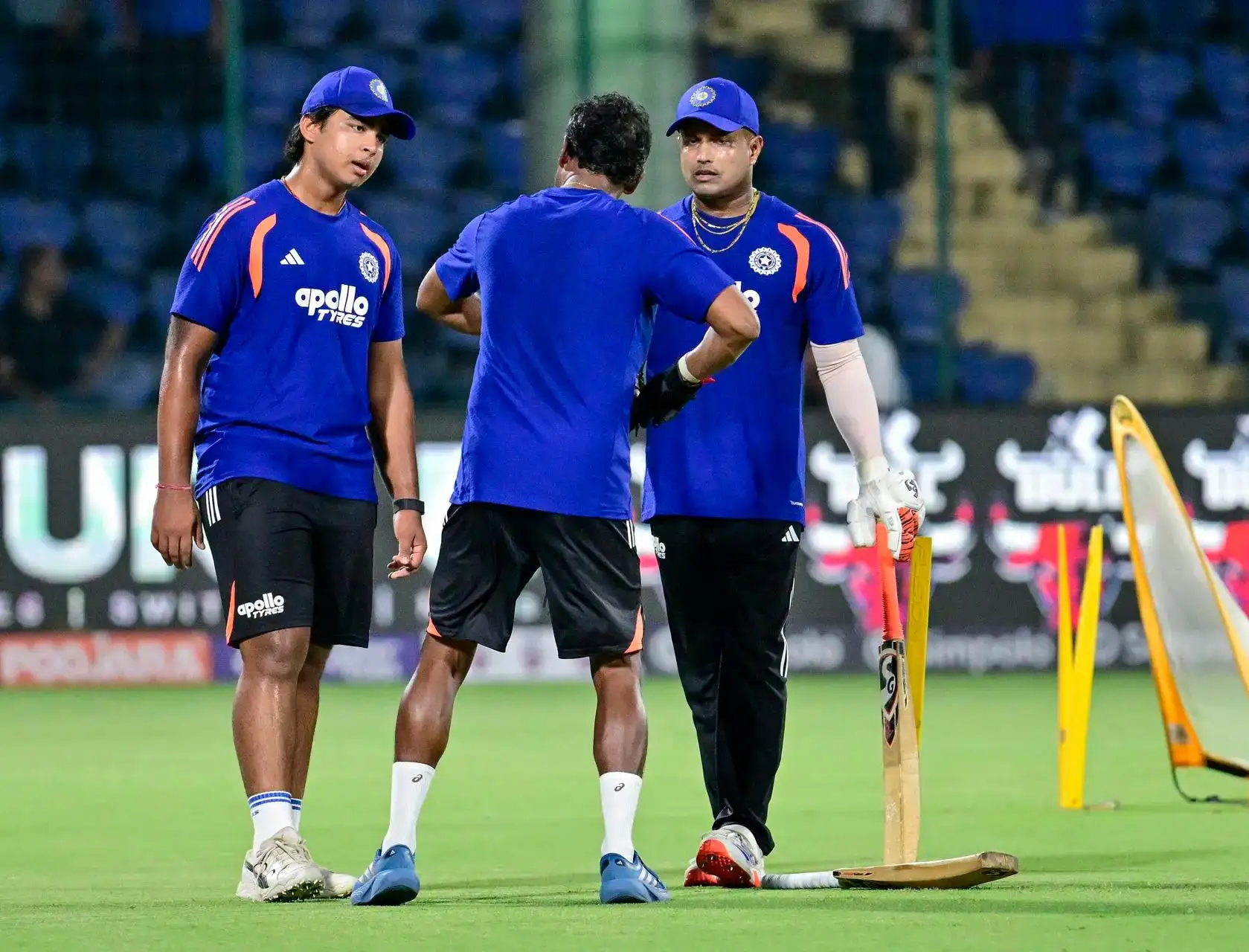 Gautam Gambhir with Vaibhav Sooryavanshi during practice session; Sanju Samson during the first