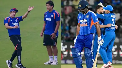 Gautam Gambhir with Vaibhav Sooryavanshi during practice session; Sanju Samson during the first