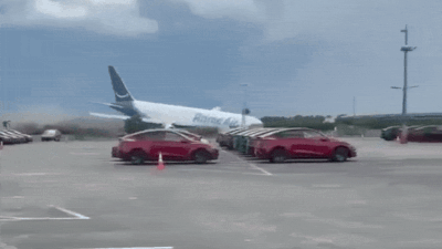 Dramatic footage showed the plane racing beyond the runway before crashing through an area used
