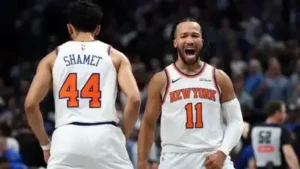 Jalen Brunson with Knicks teammate Landry Shamet