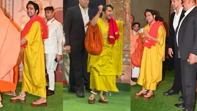 Bageshwar Baba donned the wooden khadau (footwear), part of India's traditional fashion