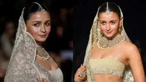 Alia Bhatt brought a touch of old-world glamour to the runway on Saturday night as she turned