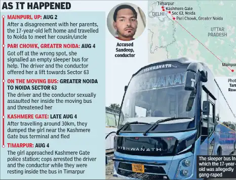 A 17-year-old girl seeking help after leaving home was gang-raped on a moving sleeper bus
