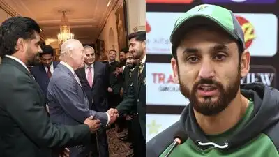 2, 2026 (left), and Salman Ali Agha Britain's King Charles III meets members of the Pakistan