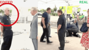 Left - Edited footage of King Charles featured in Trump's post on Truth Social