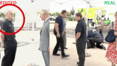 Left - Edited footage of King Charles featured in Trump's post on Truth Social