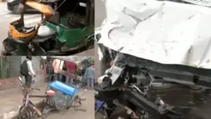 A speeding car collided with an autorickshaw and rickshaw near Sukhdev Vihar Metro Station