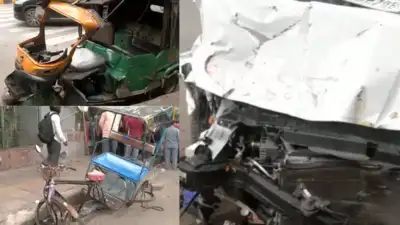 A speeding car collided with an autorickshaw and rickshaw near Sukhdev Vihar Metro Station