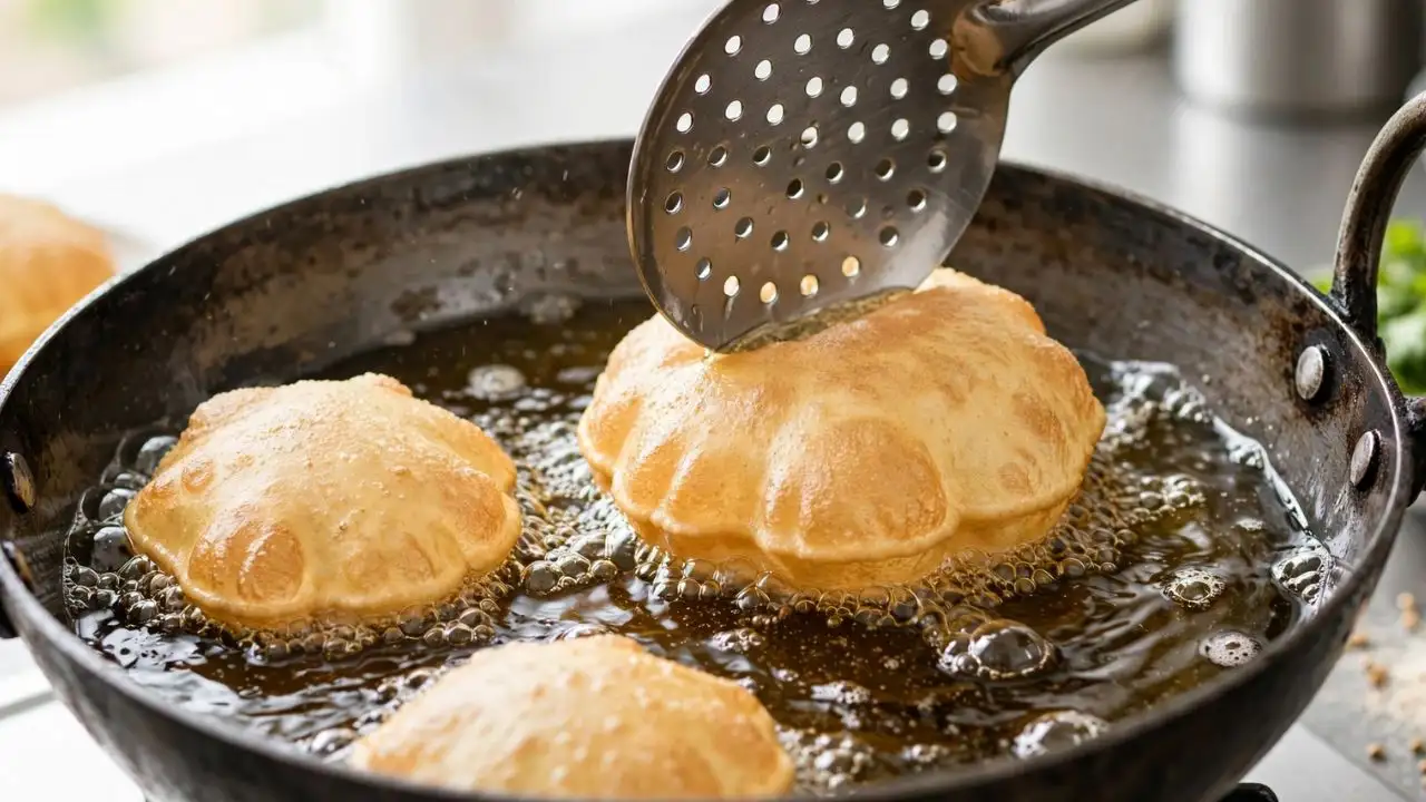 Because a soft dough can make puris absorb more oil during frying, a firm dough is important