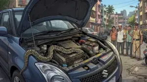 That is what happened in Mumbai’s Dahisar, where a python was found hiding inside the engine