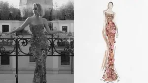 Manish Malhotra shared pictures of Claire's look on social media, describing it as Look 8
