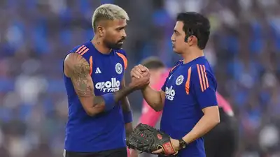 India's Hardik Pandya, left, and head coach Gautam Gambhir (PTI Photo)