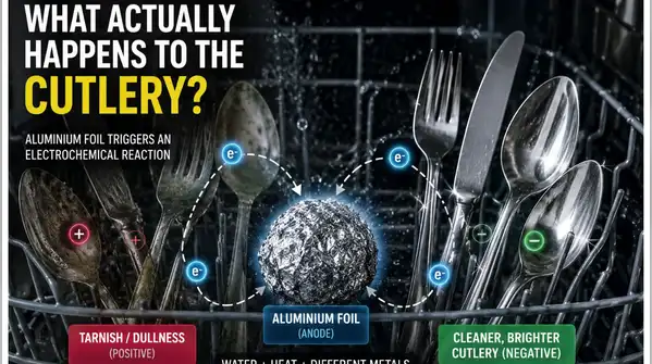 a crumpled ball of aluminium foil placed inside the dishwasher — Now, a viral kitchen trick is