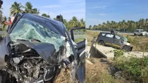 Four family members died instantly when their car hit a stone culvert near Doddakari village