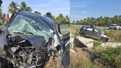 Four family members died instantly when their car hit a stone culvert near Doddakari village