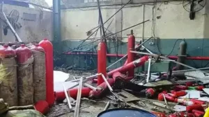 One person died and four others were injured after an oxygen cylinder exploded at a godown