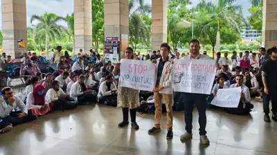 AIIMS Nagpur resident doctors protest outside the hospital building on Thursday
