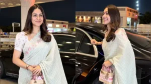 Mrunal Thakur just cancelled airport athleisure in a pastel saree and the iconic Lady Dior bag