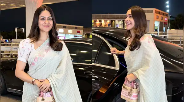 Mrunal Thakur just cancelled airport athleisure in a pastel saree and the iconic Lady Dior bag