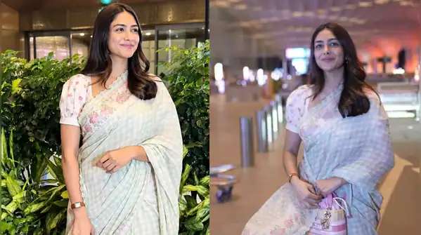 Mrunal Thakur just cancelled airport athleisure in a pastel saree and the iconic Lady Dior bag