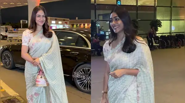 Mrunal Thakur just cancelled airport athleisure in a pastel saree and the iconic Lady Dior bag
