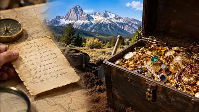 A hidden treasure chest filled with gold and jewellery evokes the Wyoming treasure hunt solved