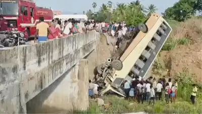 More than 20 passengers were feared trapped after a Tamil Nadu government bus overturned