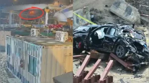 CCTV footage showed a speeding BMW crashing through the barrier on Mumbai’s Coastal Road