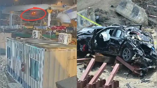 CCTV footage showed a speeding BMW crashing through the barrier on Mumbai’s Coastal Road
