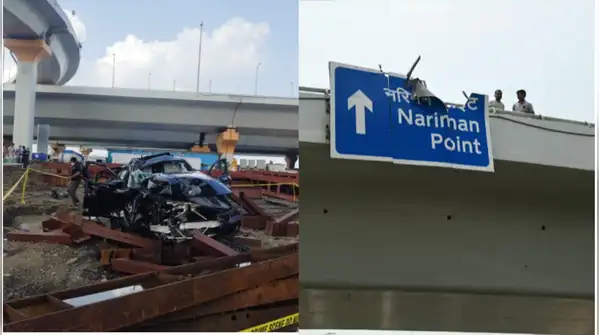 CCTV footage showed a speeding BMW crashing through the barrier on Mumbai’s Coastal Road