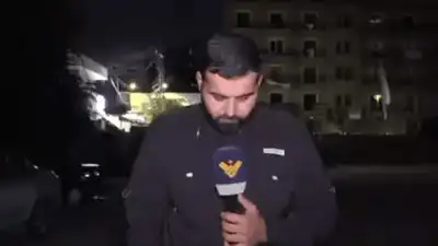 Footage shows a reported Israeli air strike hitting near a Lebanese TV journalist amid concerns